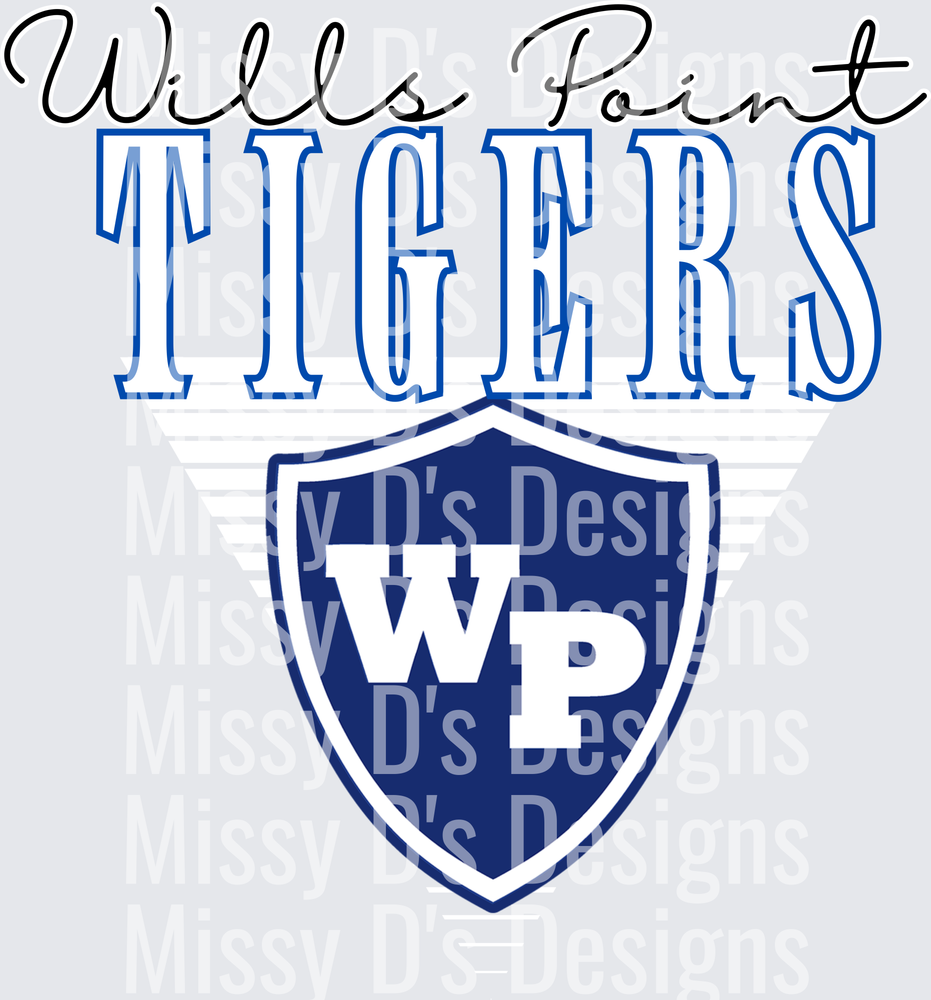 Wills Point Tigers WP Shield Logo Blue School Spirit