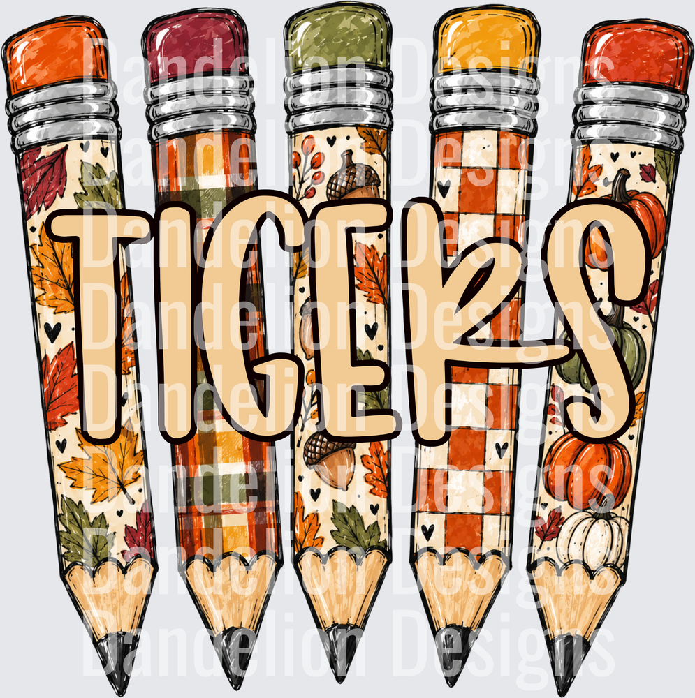 Tigers Fall Autumn Pencils Bundle School Teacher Design
