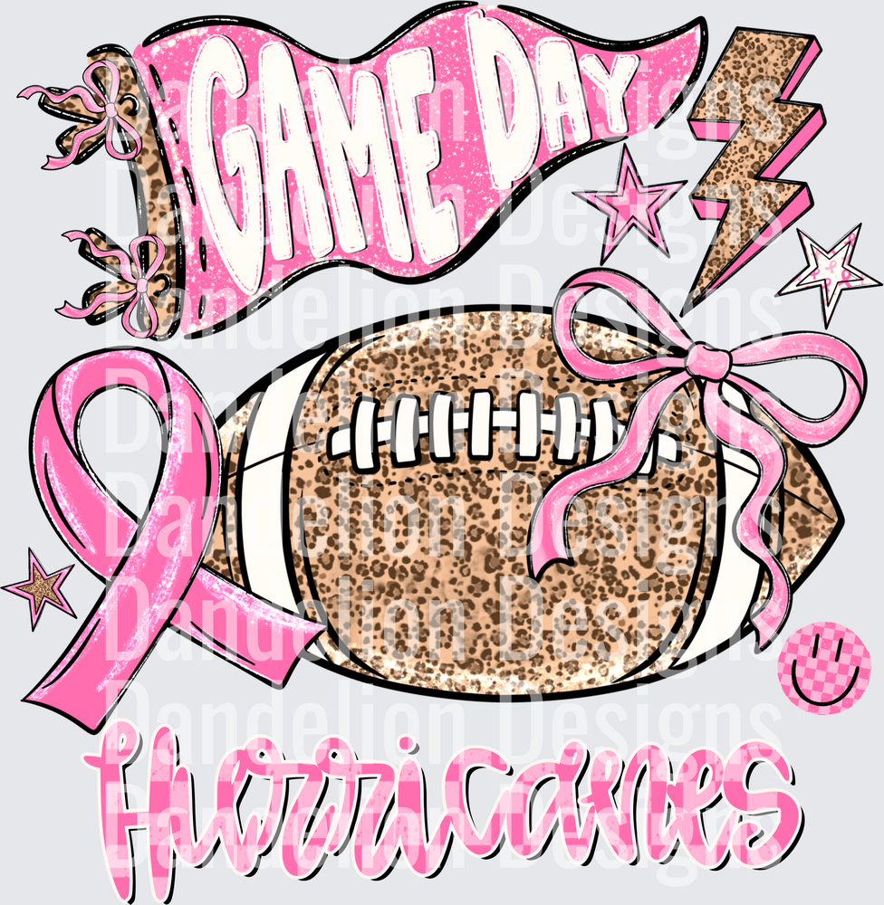 Game Day Hurricanes Pink Leopard Football Breast Cancer Ribbon