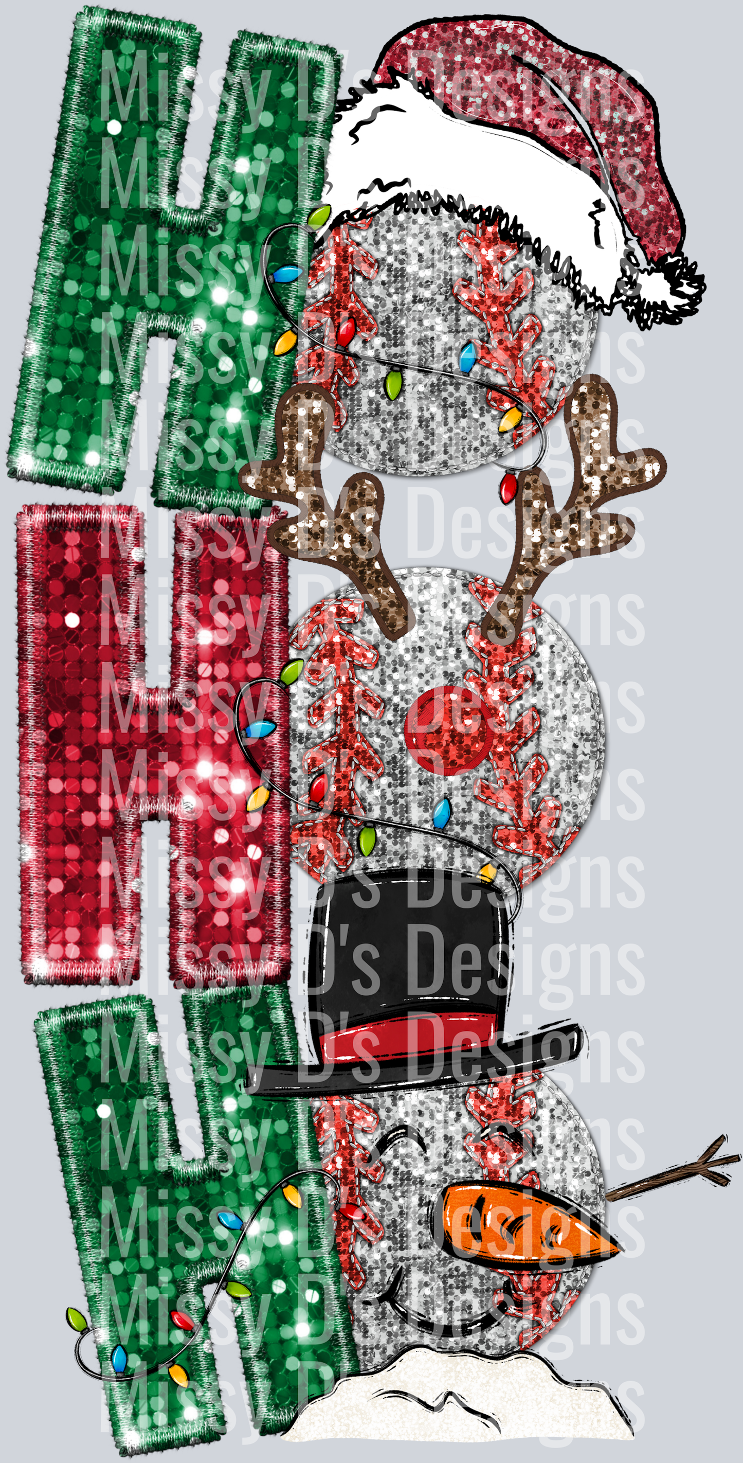HO HO HO Glitter Baseball