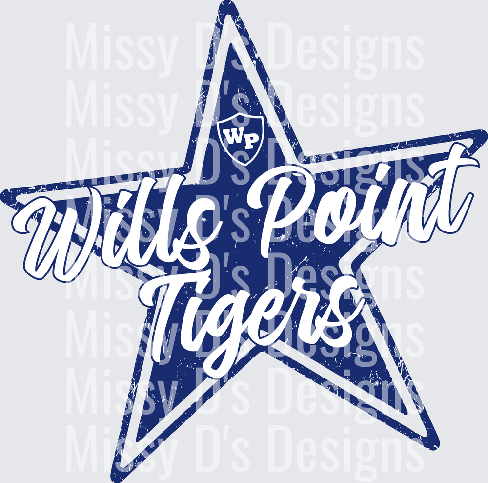 Wills Point Tigers WP Shield Distressed Blue Star