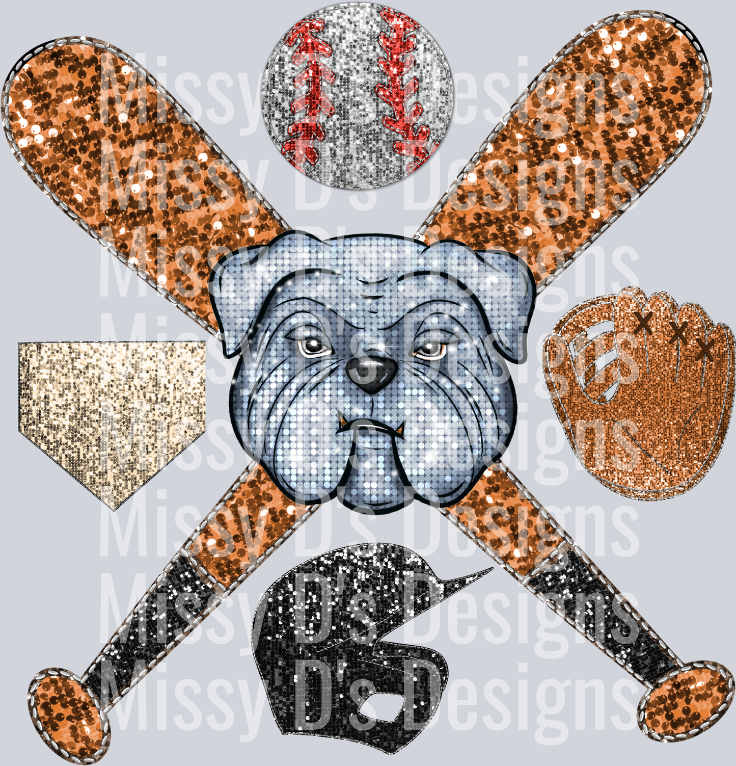 baseball glitter bulldog mascot