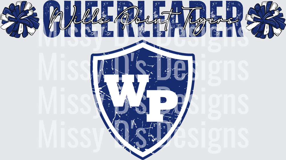 Wills Point Tigers Cheerleader WP Shield Blue Pom Poms