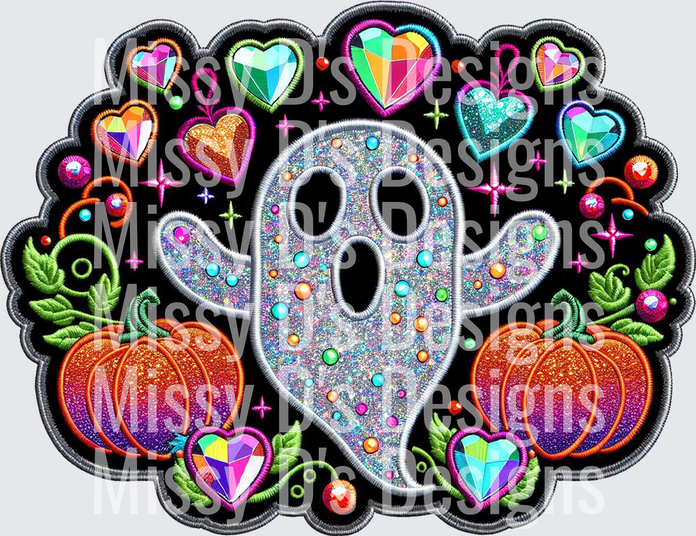 Glitter Ghost Pumpkins Rhinestone Hearts Halloween Patch