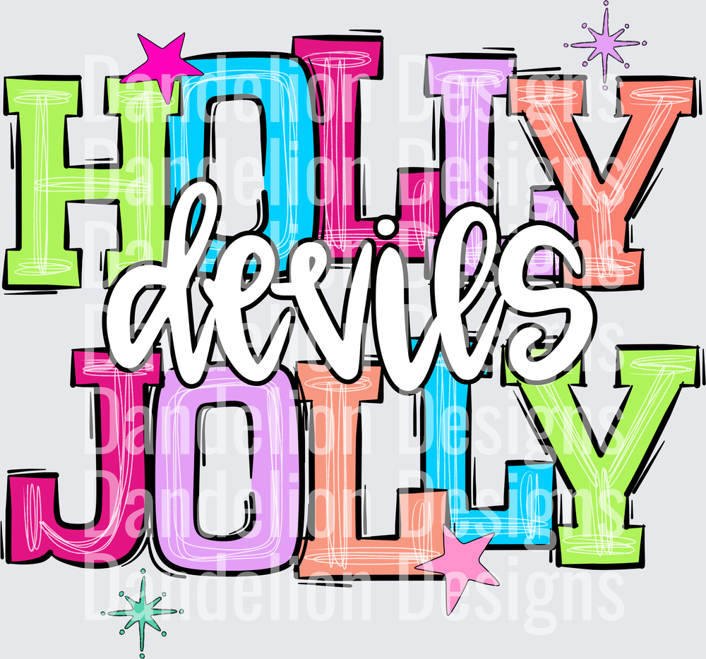 Holly Jolly Devils Colorful Bold Retro Christmas Typography