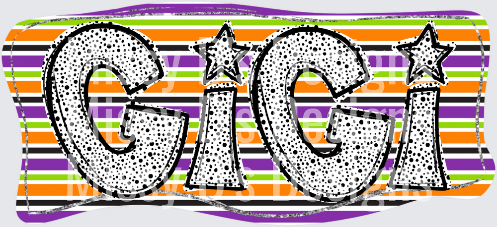 GiGi Polka Dot Letters Halloween Stripe Background with Stars