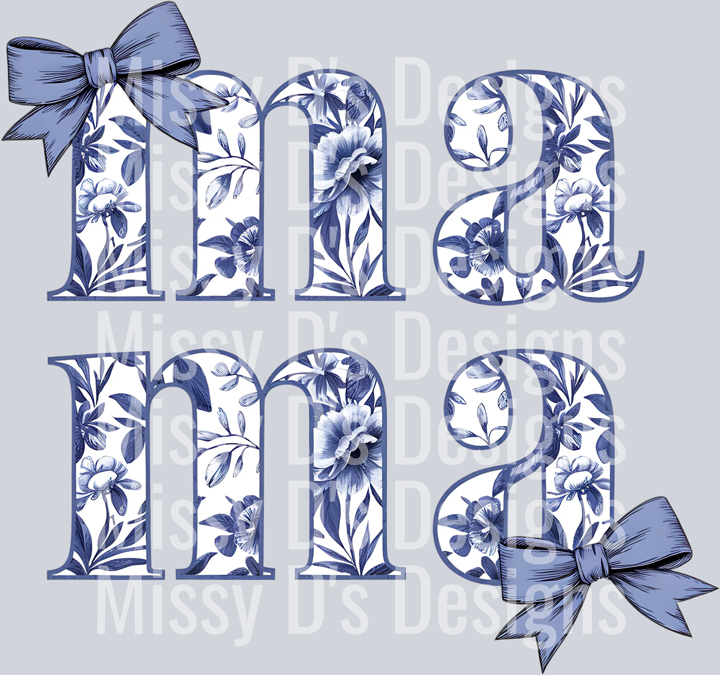 Mama Floral PNG, Blue Coquette Bow PNG