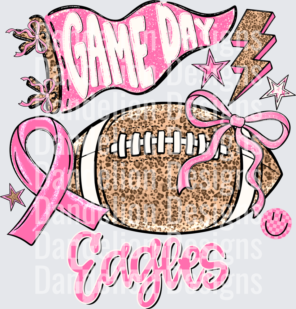 Game Day Eagles Pink Leopard Football Breast Cancer Ribbon