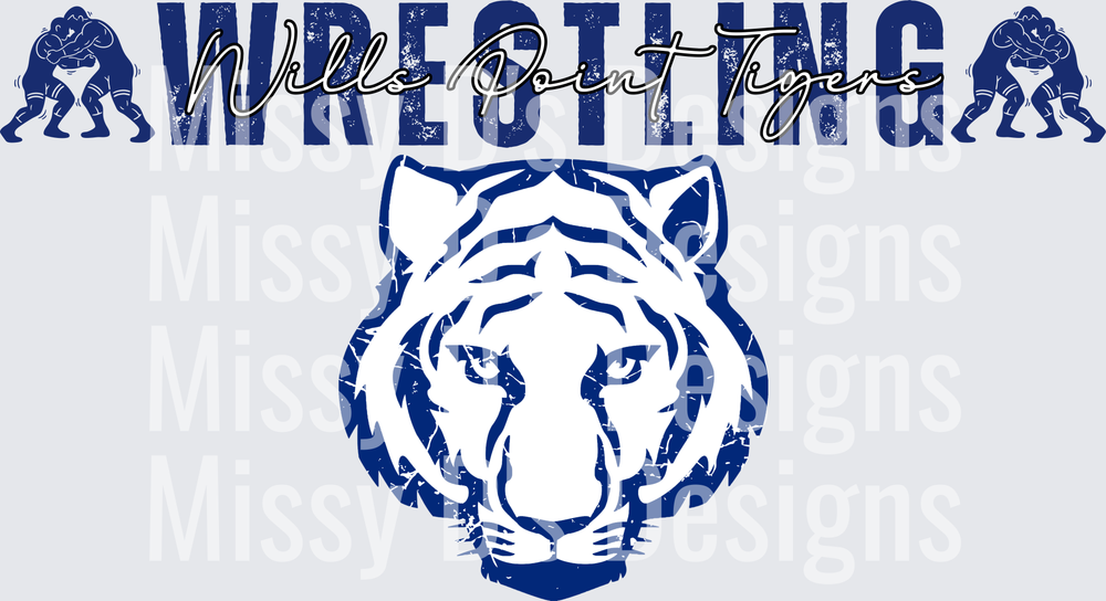 Wills Point Tigers Wrestling Distressed Tiger Head