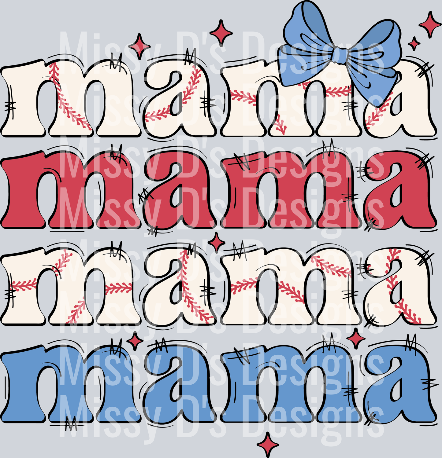 baseball mama stacked red white blue