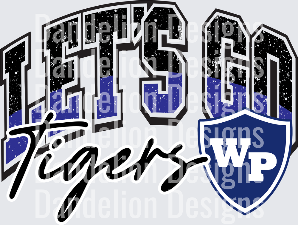 Let's Go Tigers WP Shield Distressed Varsity Letter Design