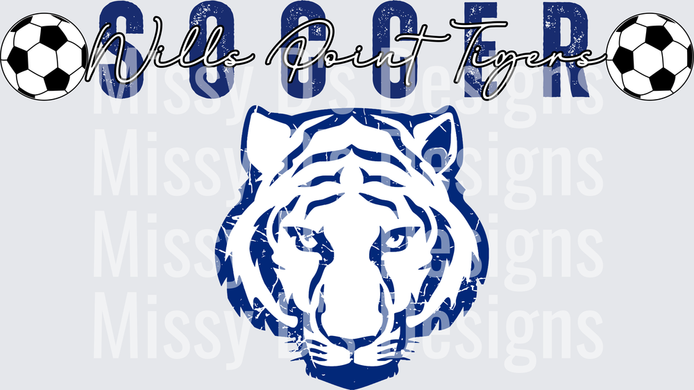Wills Point Tigers Soccer Distressed Tiger Face Design