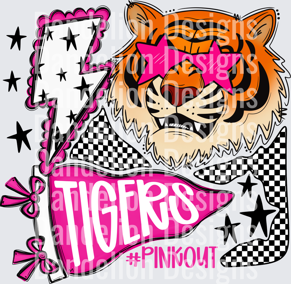 Tigers Pink Out Mascot with Star Sunglasses Pennant Lightning