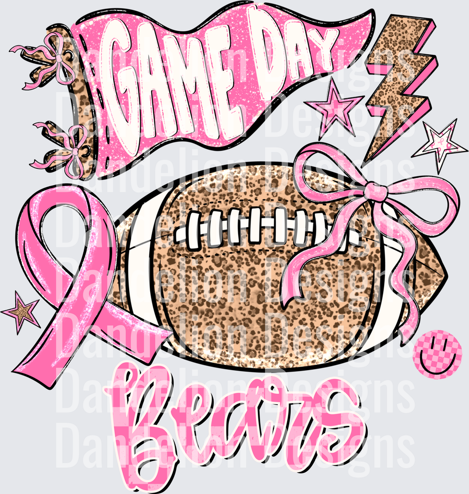 Game Day Bears Pink Ribbon Leopard Football Bow Design