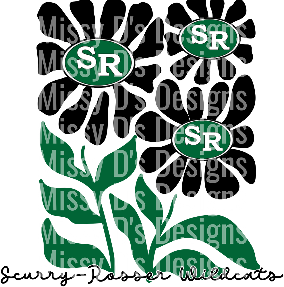 Black Daisy Flowers with Green SR Centers and Leaves