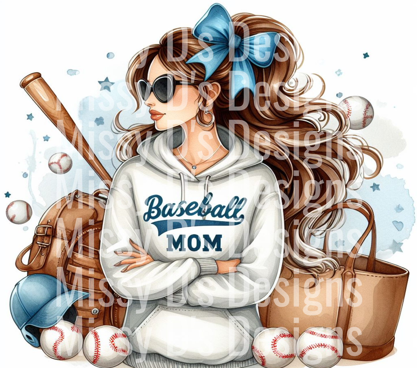 Blue Bow Baseball Mom