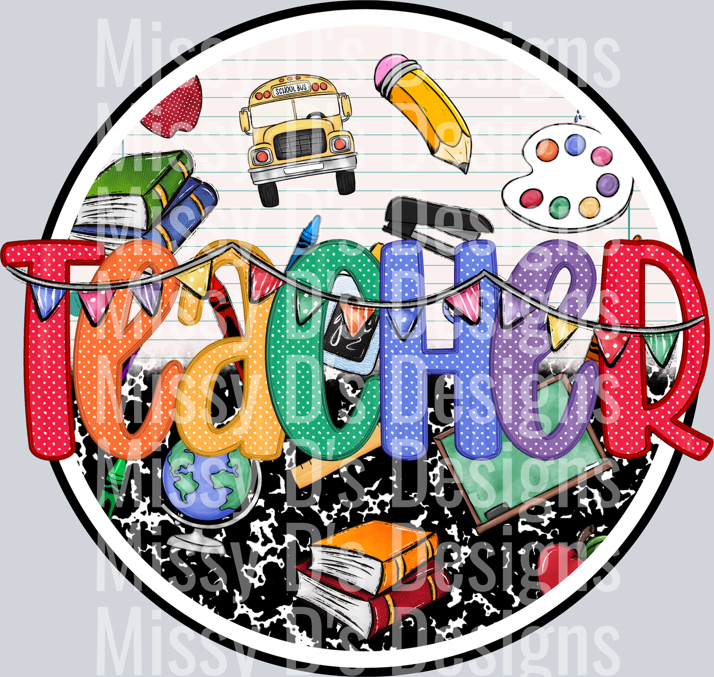 school rainbow teacher embroidery