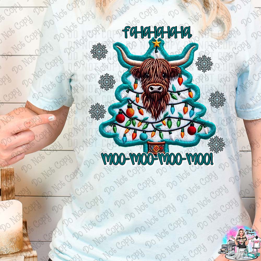 Fa la la la Moo Moo Moo Faux Embroidery Christmas SHIRT