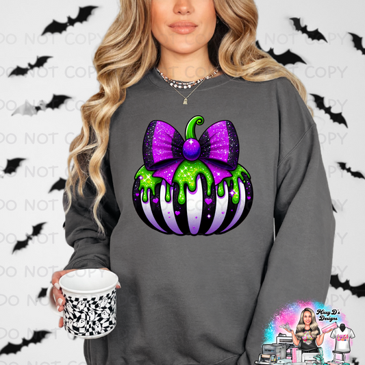 Black/White Striped Coquette Bow Pumpkin faux glitter SHIRT