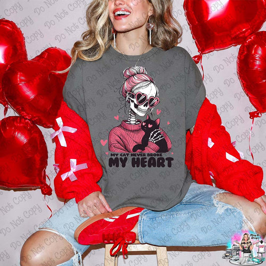 My Cat Never Broke My Heart Valentine Skeleton SHIRT