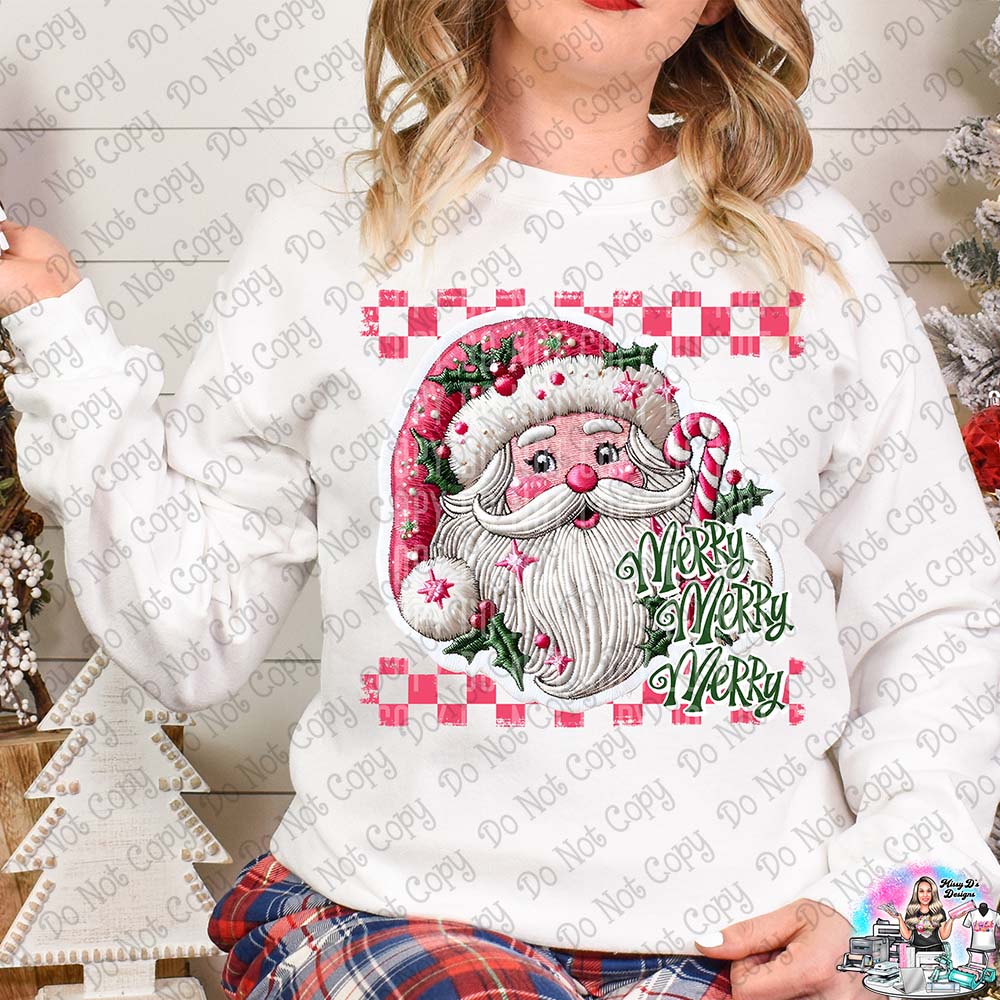 Merry Merry Merry Christmas Checkered Santa Claus SHIRT