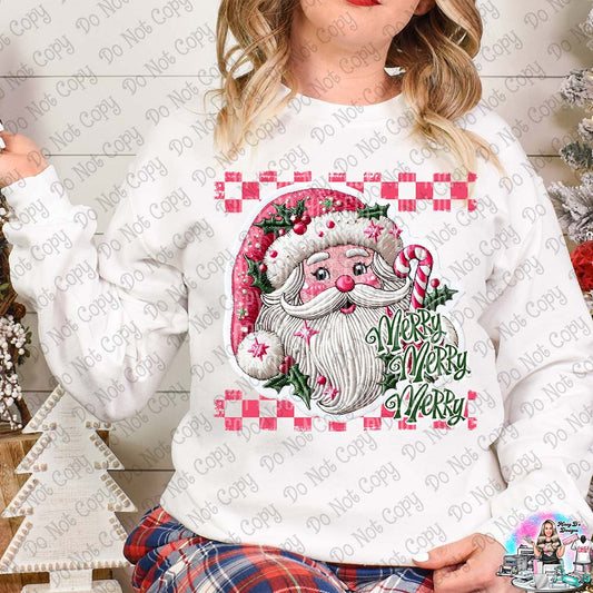 Merry Merry Merry Christmas Checkered Santa Claus SHIRT