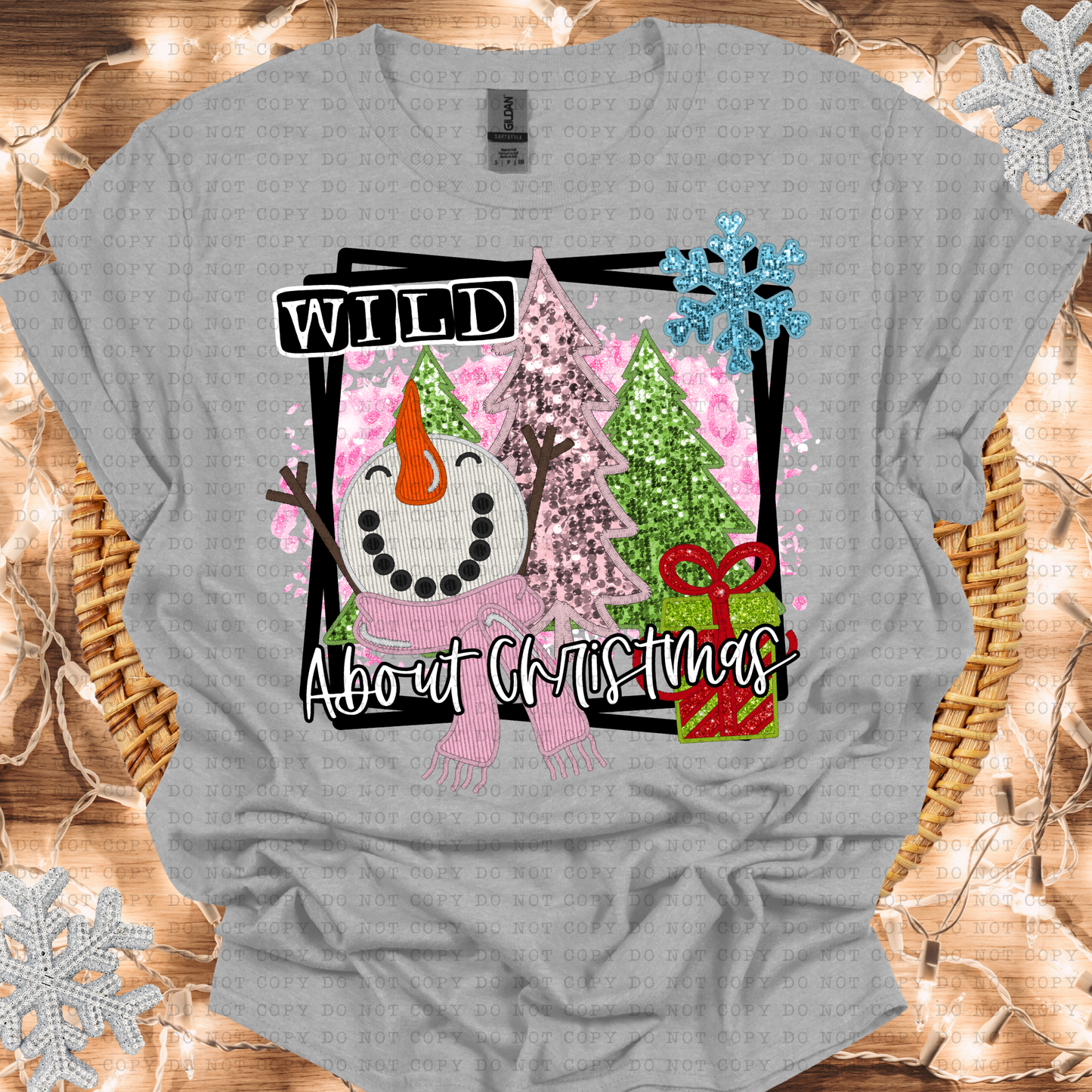 Wild About Christmas Snowman Sequin Trees Faux Embroidery SHIRT