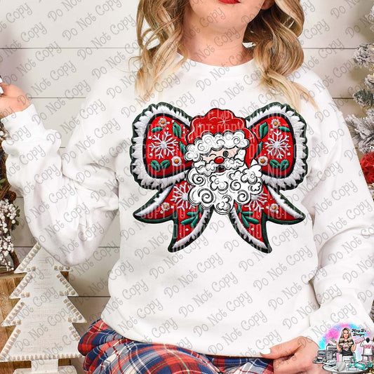 Santa Claus Faux Embroidery Coquette Bow SHIRT