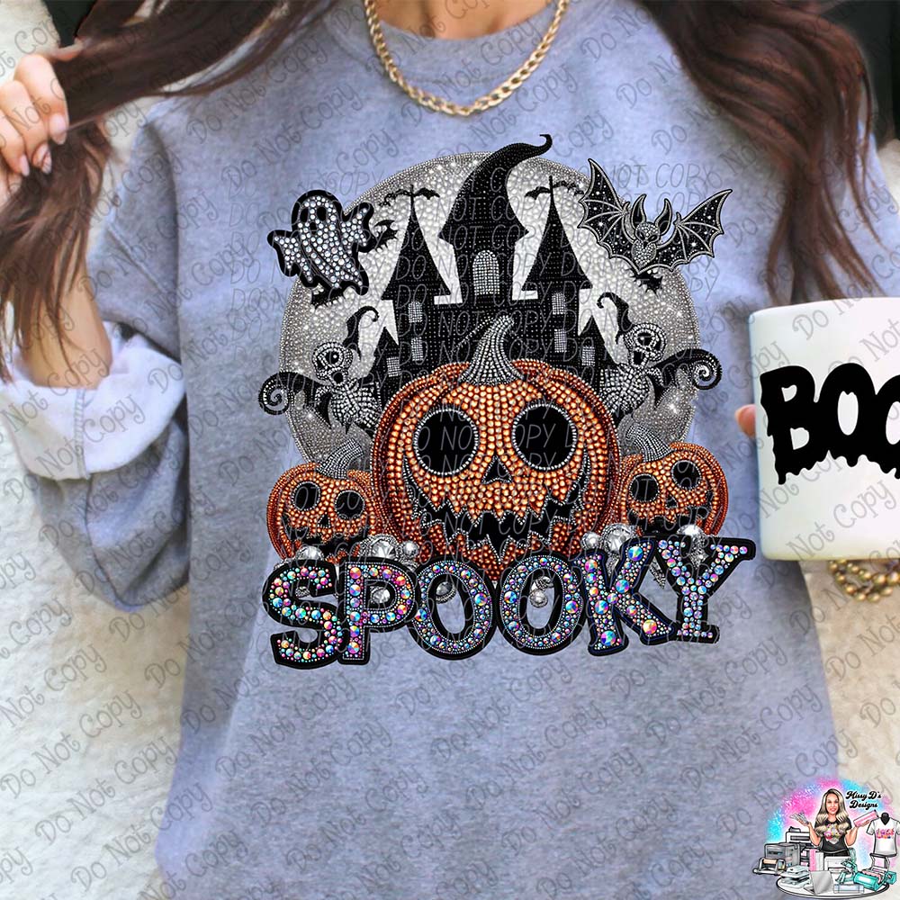 Spooky Jack O Lantern Haunted House  faux glitter Halloween 1013 SHIRT