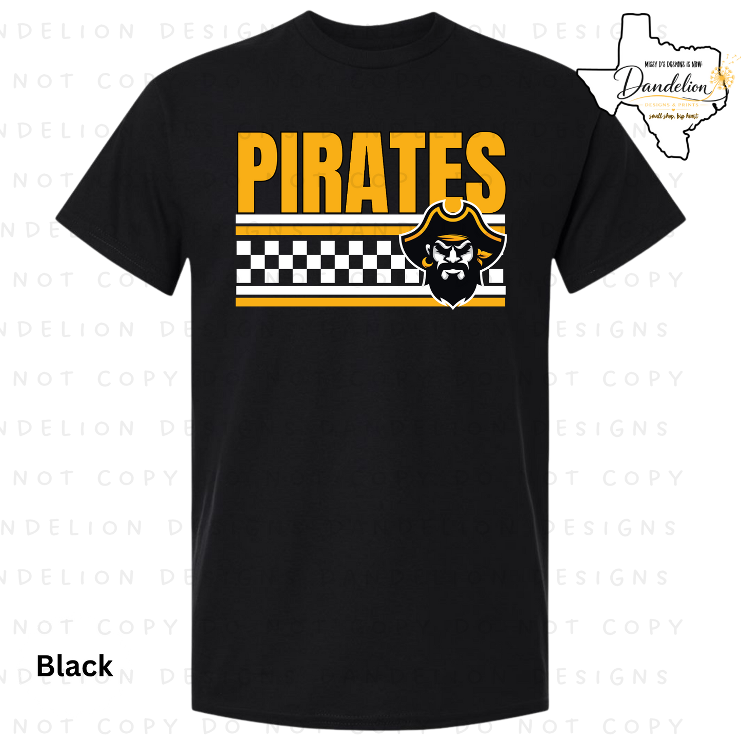 Pirates Checkered Stripe Tee - Black