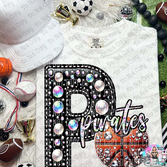 Pirates faux rhinestone Basketball SHIRT