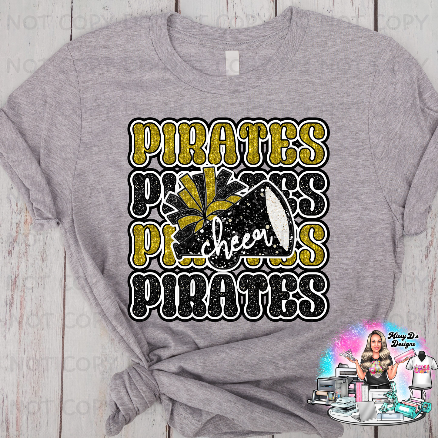 Pirates black/gold faux glitter Cheer SHIRT