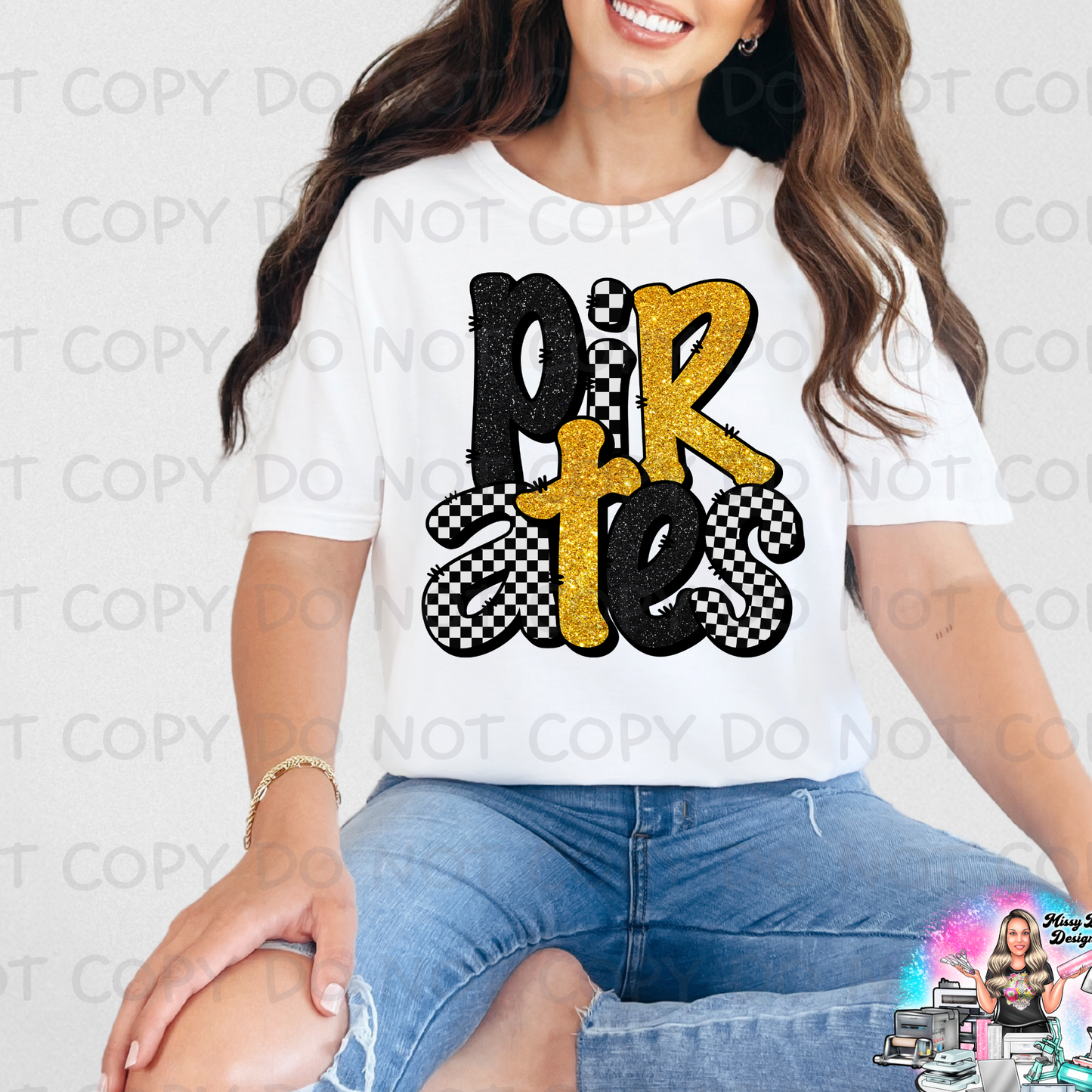 Pirates black/gold faux glitter checkered SHIRT