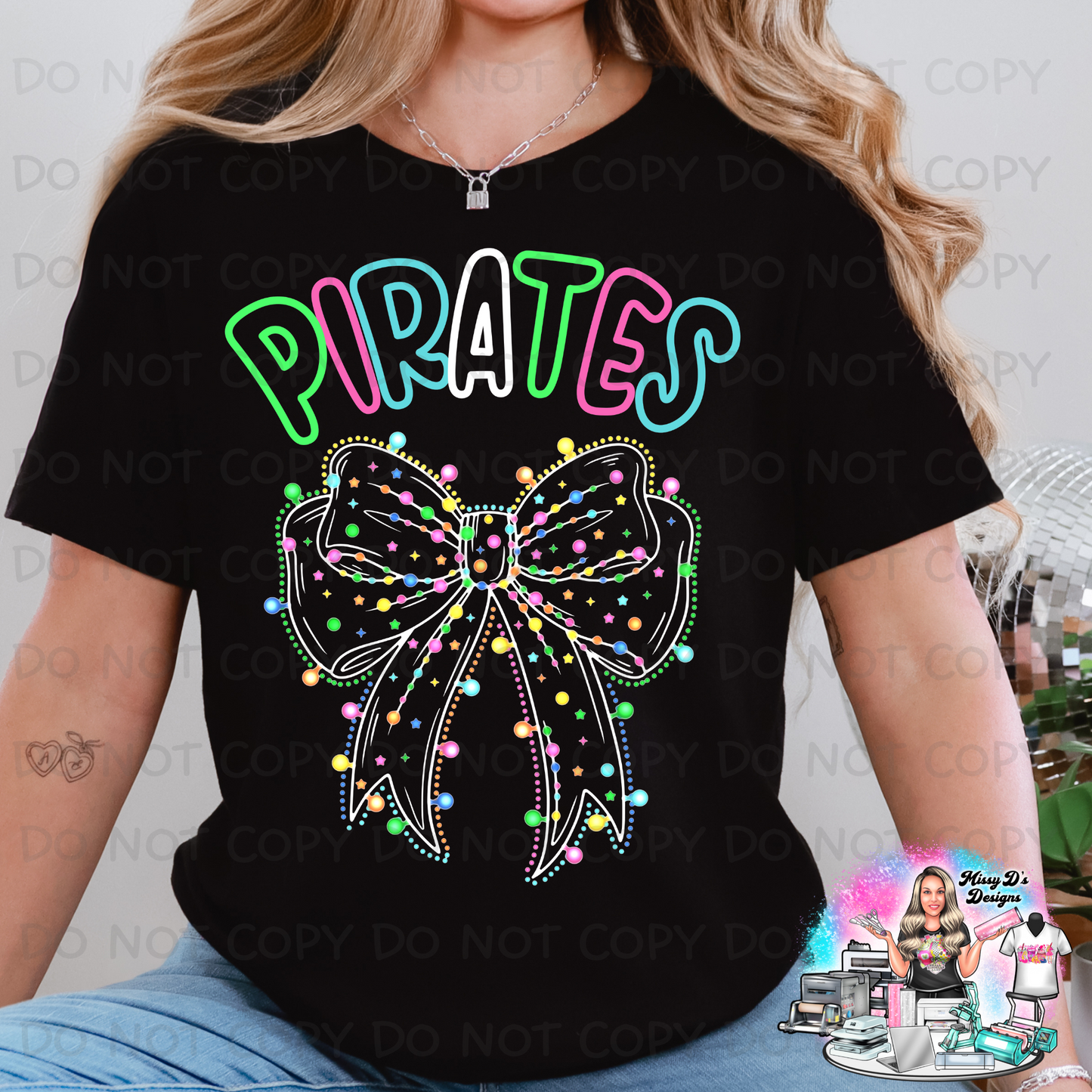 Bright Pirates Christmas Coquette Bow SHIRT