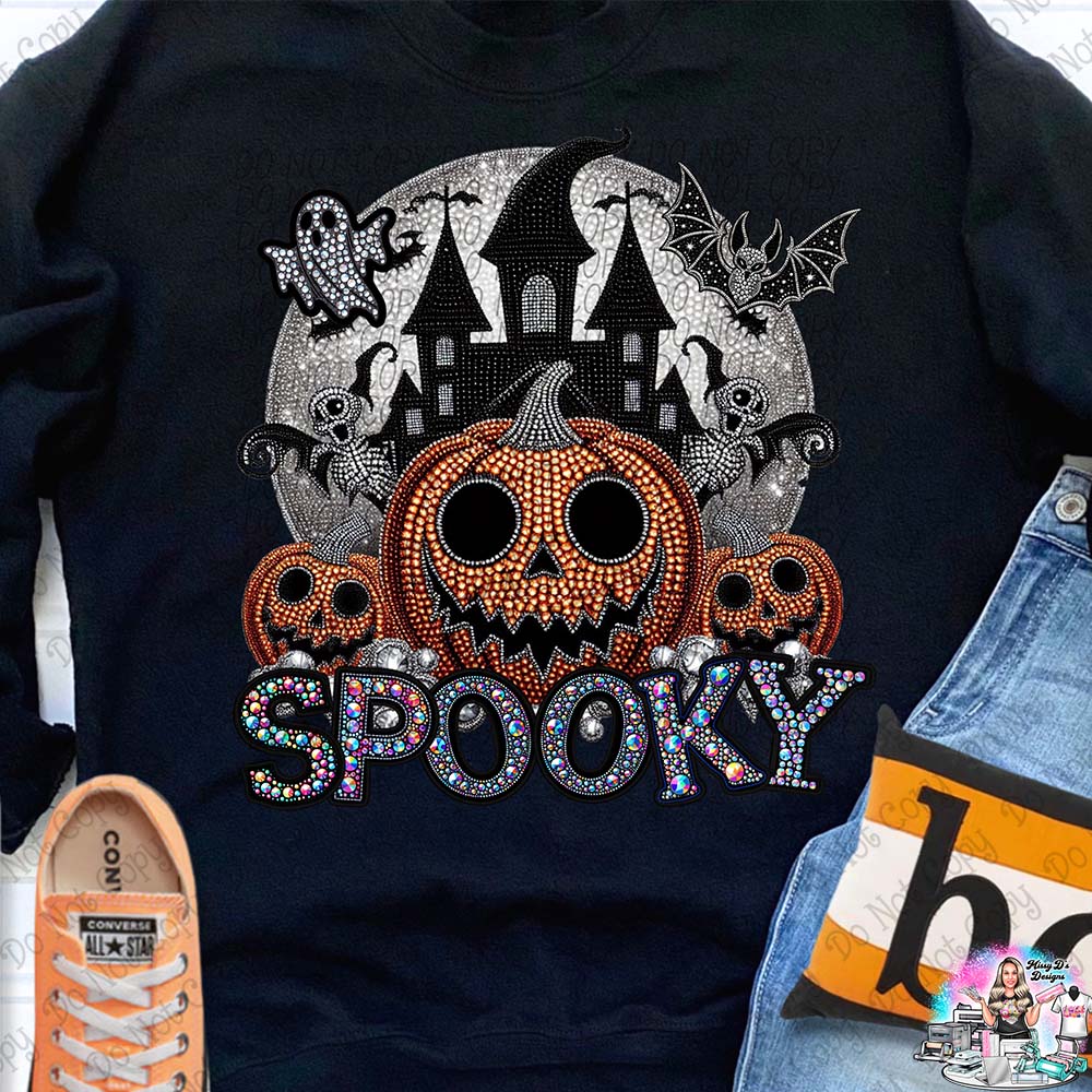 Spooky Jack O Lantern Haunted House  faux glitter Halloween 1013 SHIRT