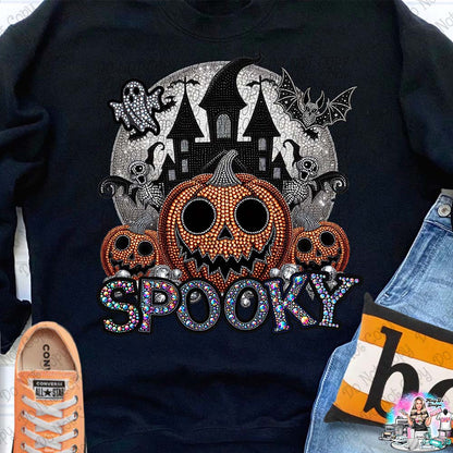 Spooky Jack O Lantern Haunted House  faux glitter Halloween 1013 SHIRT