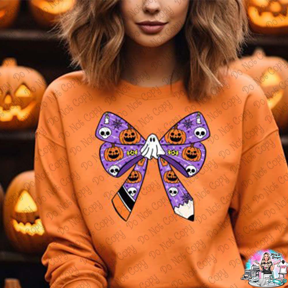 Halloween Purple Coquette Pencil Teacher SHIRT