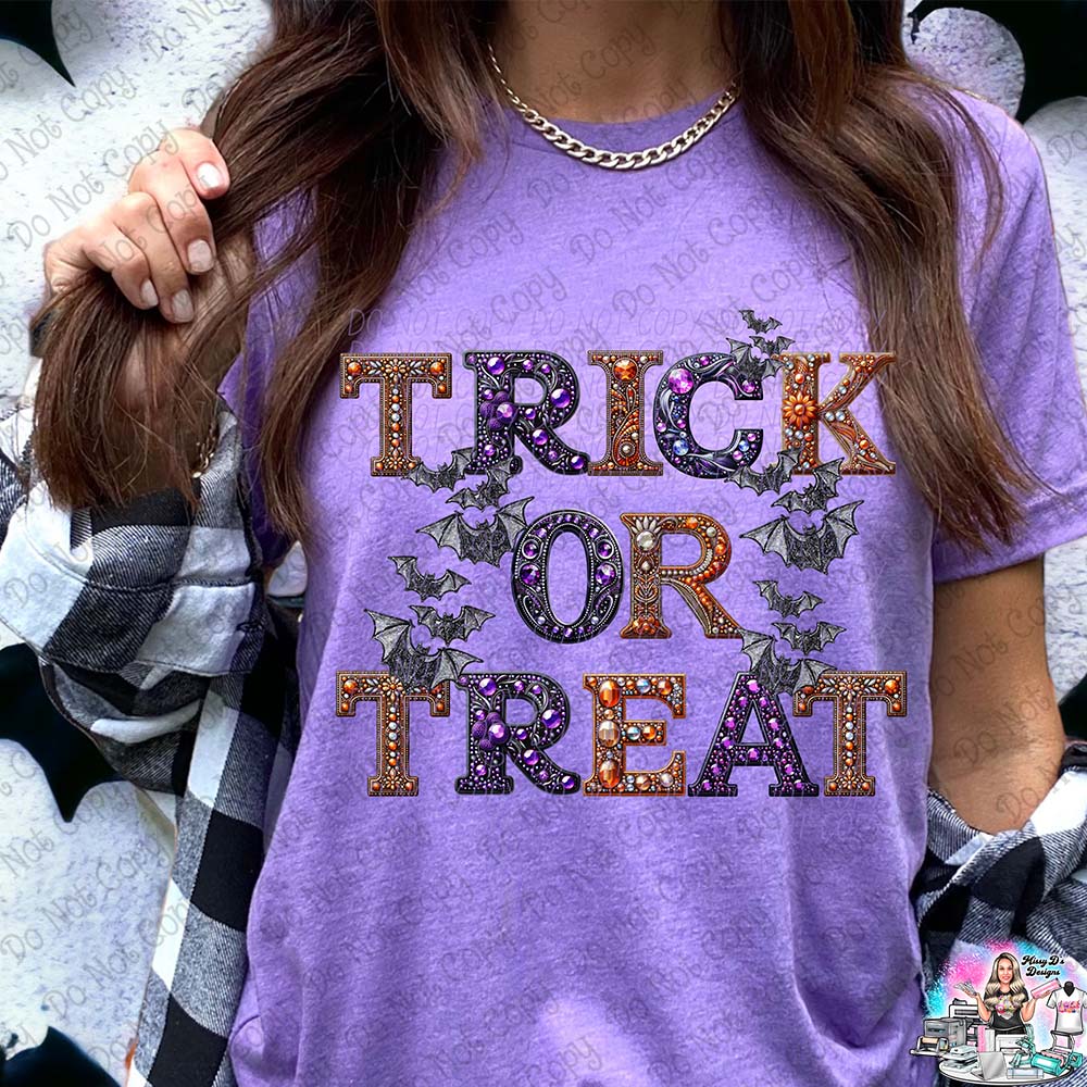 Trick or Treat Bats faux glitter Halloween 1014 SHIRT