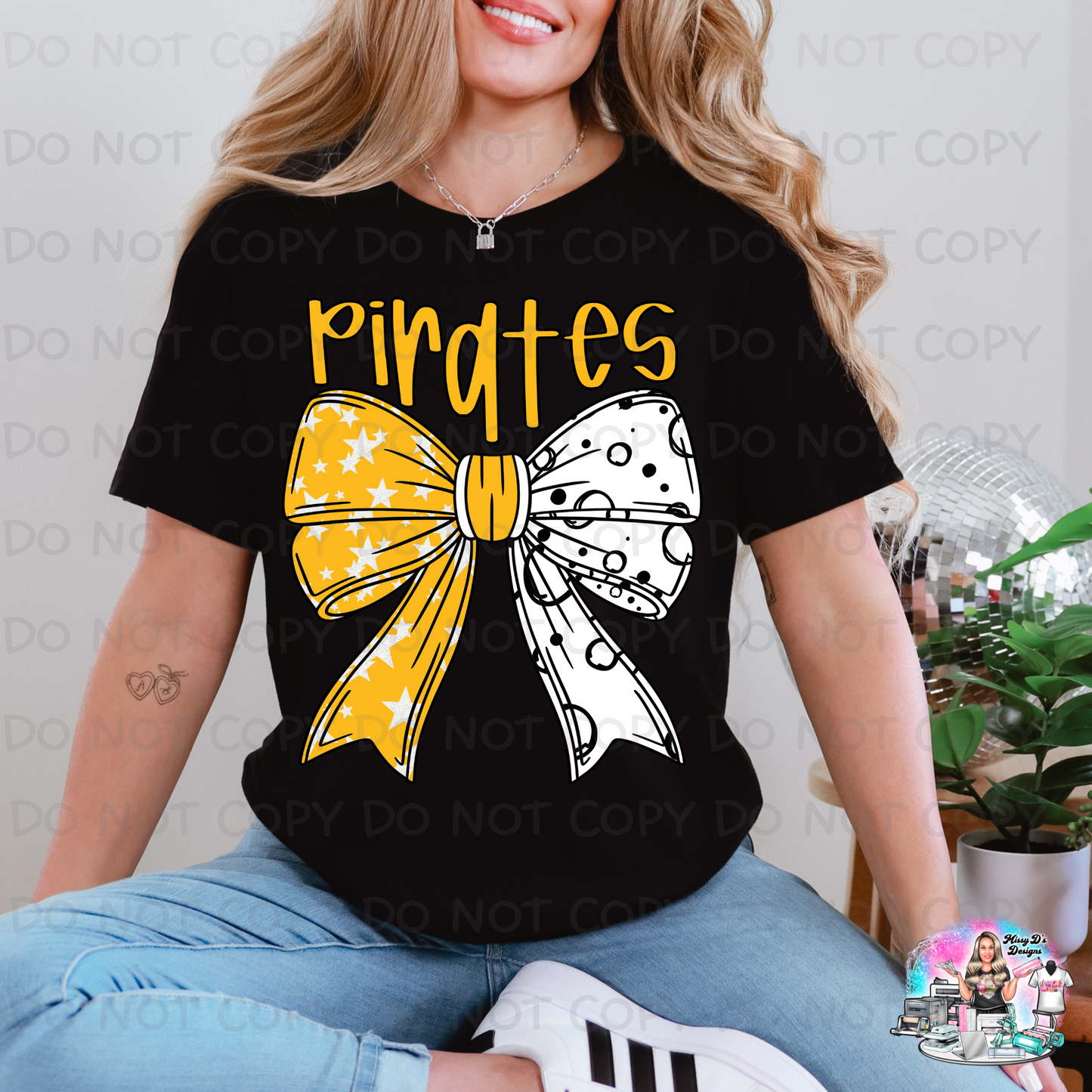 Pirates Gold/White Coquette Bow SHIRT 1097