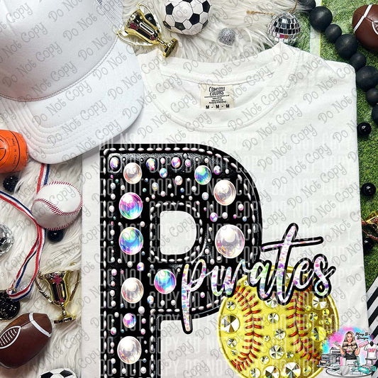 Pirates faux rhinestone Softball SHIRT
