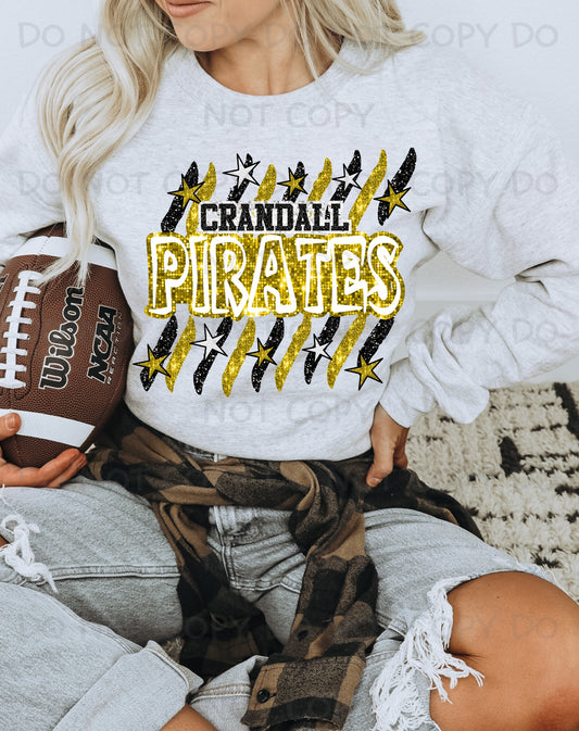 Crandall Pirates Gold/Black Stripes faux glitter SHIRT