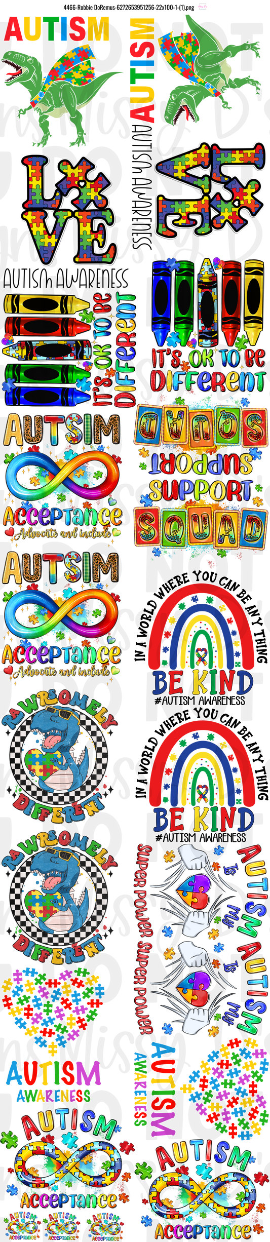 22 x 100 inch AUTISM Pre-made Gang Sheet