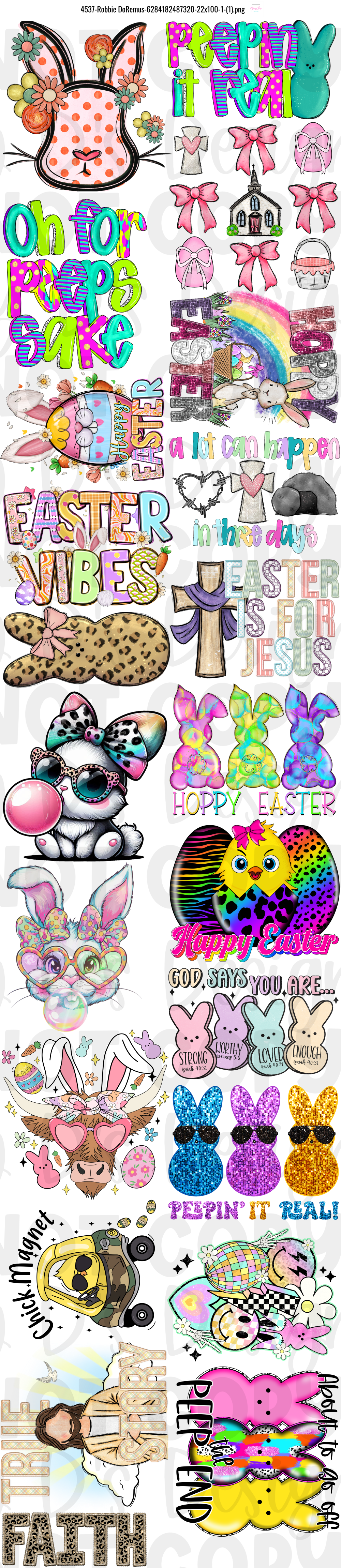 22 x 100 inch Easter Pre-made Premade Gang Sheet