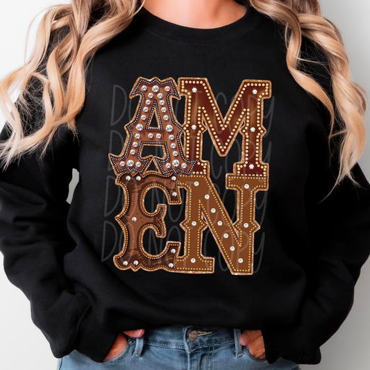 Amen Brown Western faux Rhinestone SHIRT