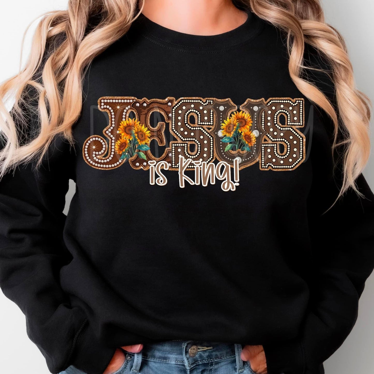 Jesus is King Brown Western faux Rhinestone SHIRT