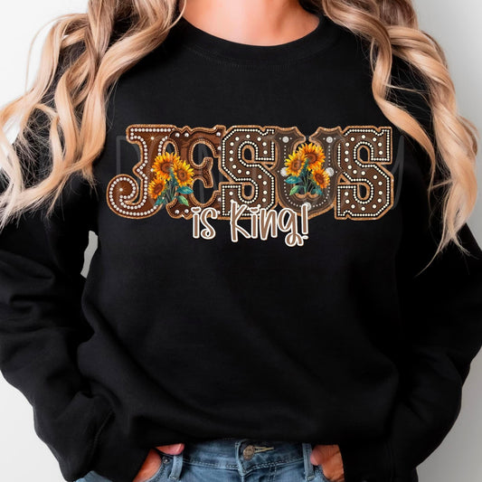 Jesus is King Brown Western faux Rhinestone SHIRT
