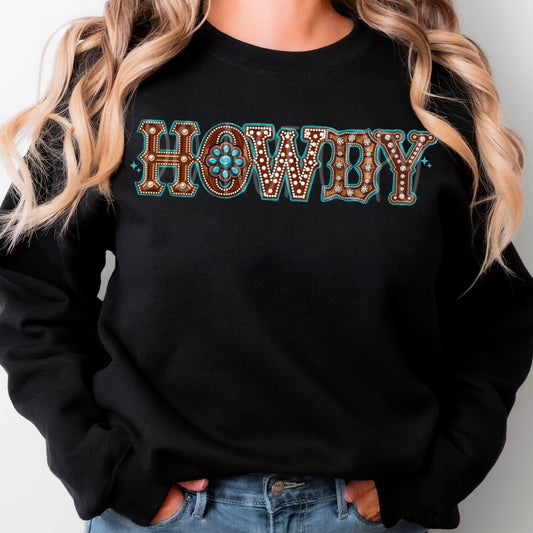 Howdy Brown Western faux Rhinestone SHIRT