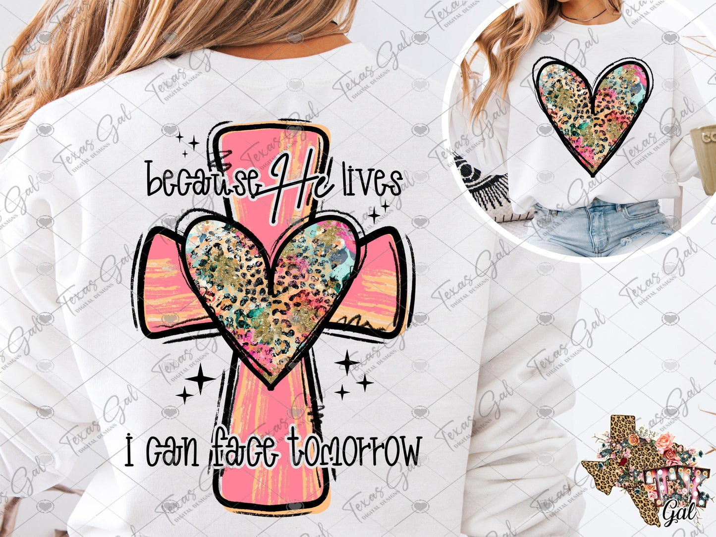 Because he lives, I can face tomorrow Cross Black Outline SHIRT