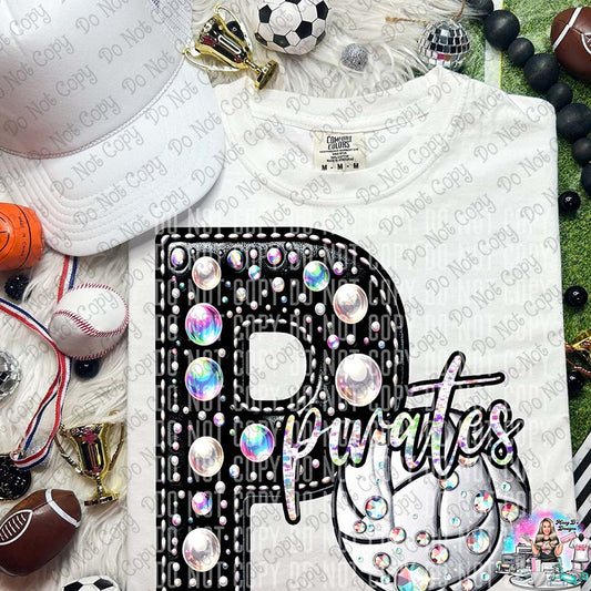 Pirates faux rhinestone Volleyball SHIRT