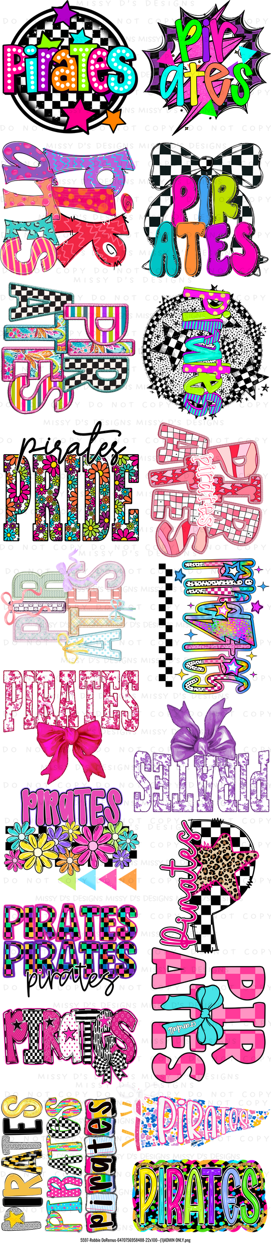 22 x 100 inch Colorful Pirates Mascot  #2 Pre-made Gang Sheet